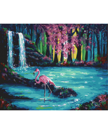 Flamingi przy wodospadzie