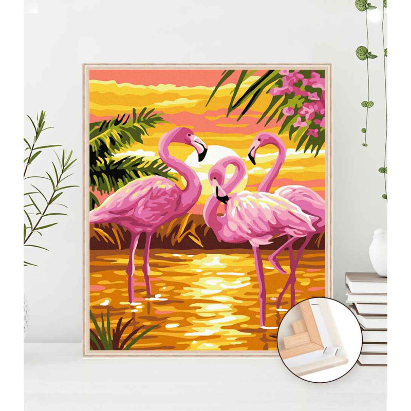 Flamingi o zachodzie słońca